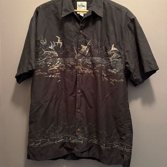 Guy Harvey by AFTCO Bluewater Other - Guy Harvey Men's XL Navy Graphic Print Short Sleeve Button-Up Shirt